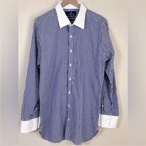 Turnbull & Asser Bespoke Contrast Collar Dress Shirt – Blue Gingham - Handmade